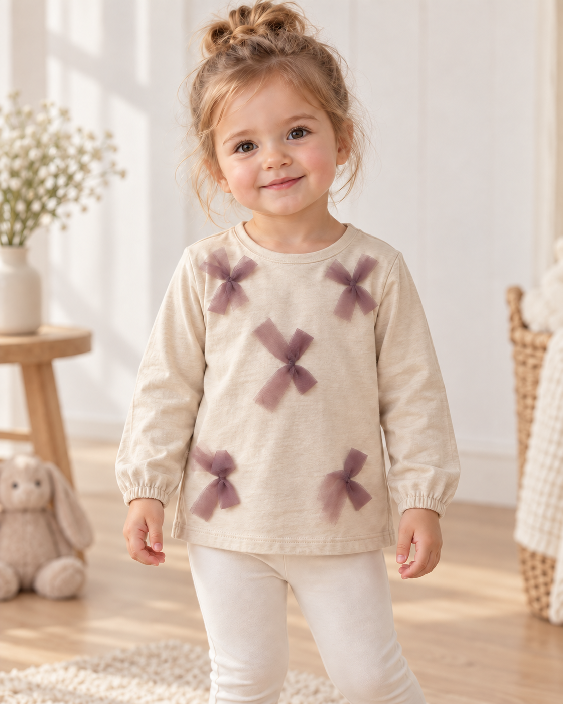 Camiseta de niña con lazos rosas
