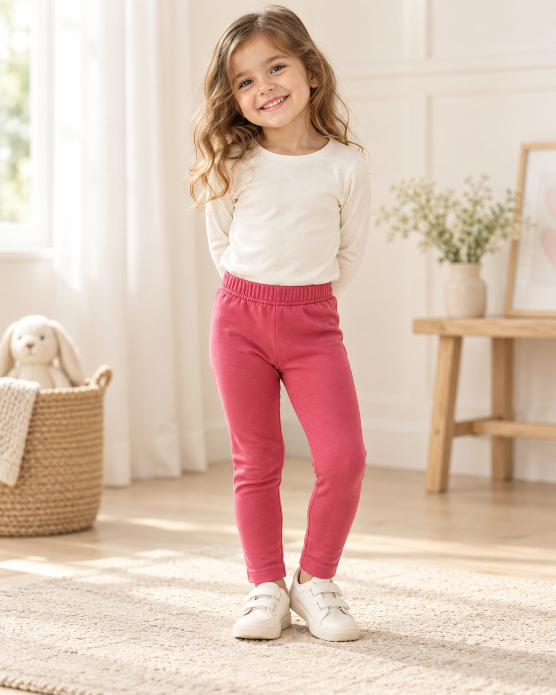 Leggings de felpa rosas de niña