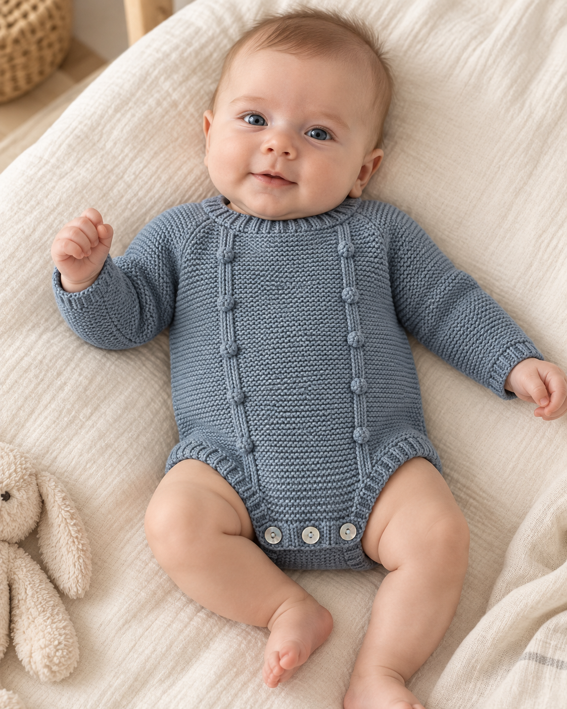 Pelele de punto azul con bodoques