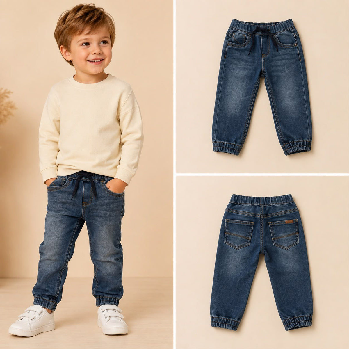 Pantalón vaquero de bebé con puño elástico