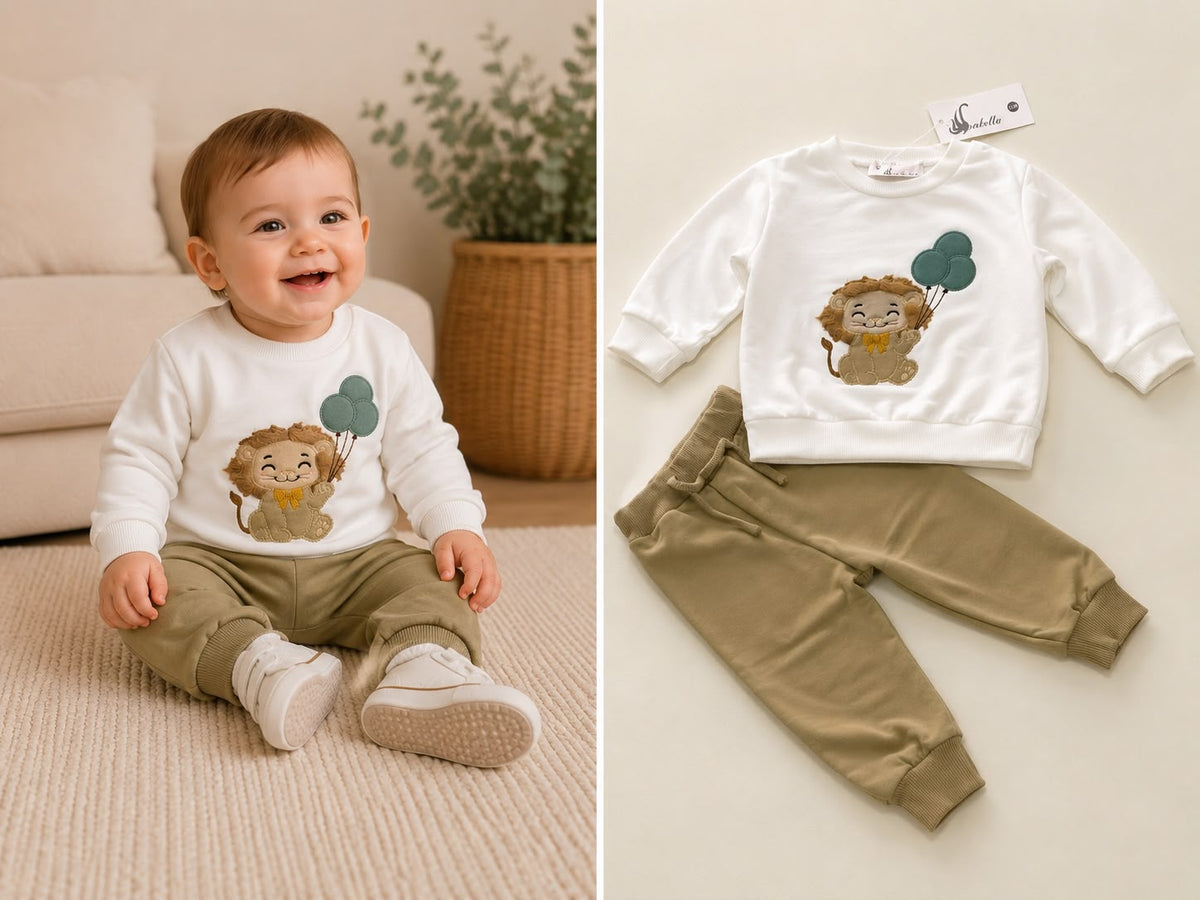 Chándal de bebé con león y pantalón verde