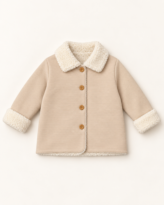 Chaqueta unisex beige con cuello de borreguito