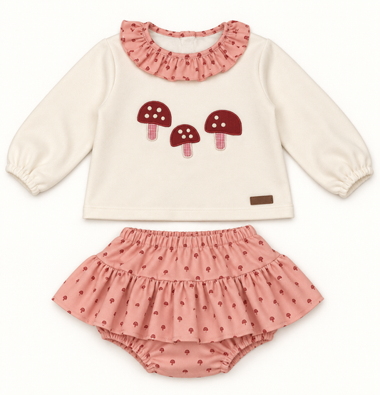 Conjunto de bebé setas rosa con braguita de volantes