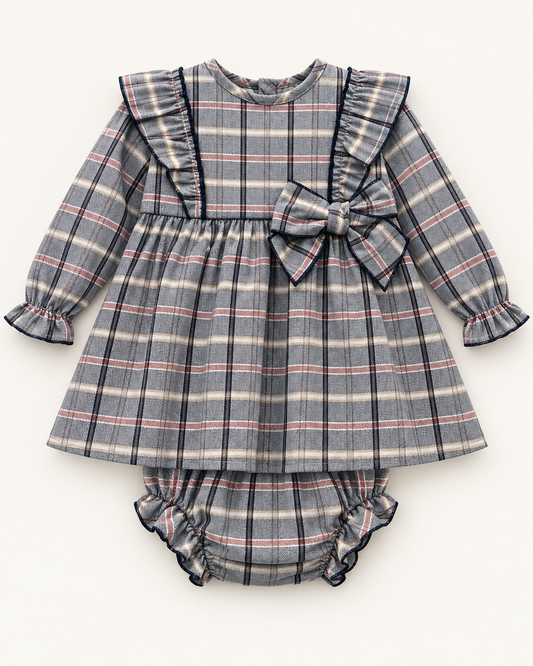 Vestido de bebé de cuadros con braguita