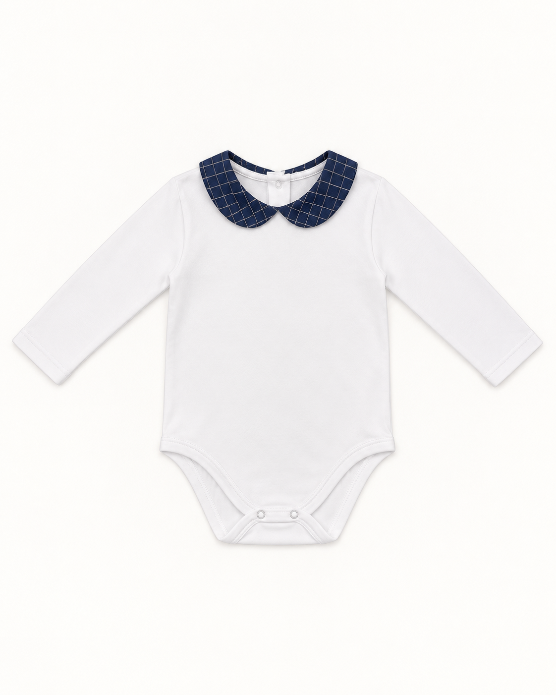 Body de bebé blanco con cuello azul marino