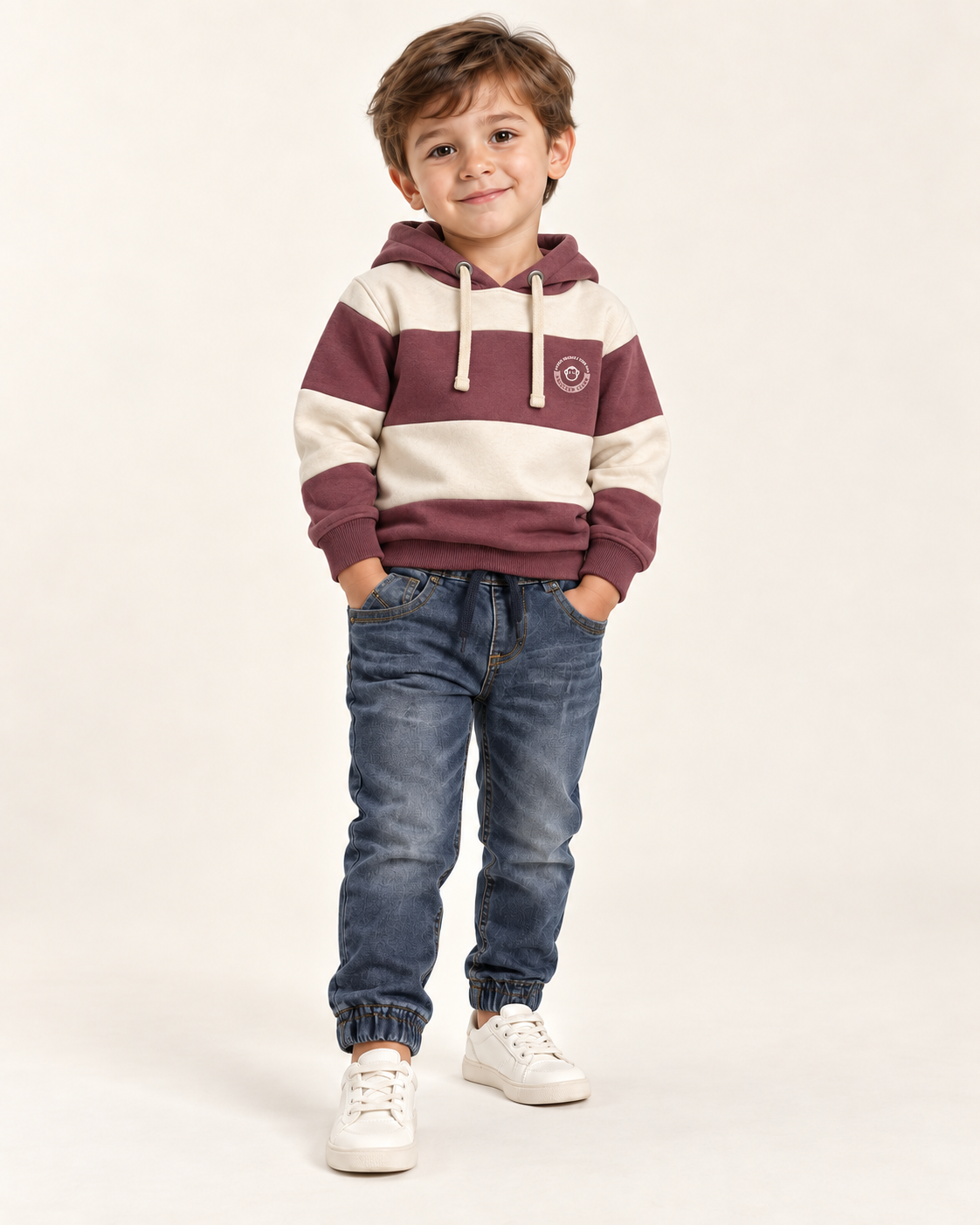Sudadera de niño con capucha y rayas granates
