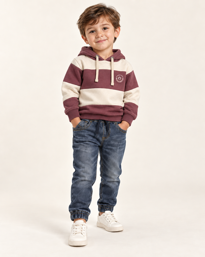 Sudadera de niño con capucha y rayas granates
