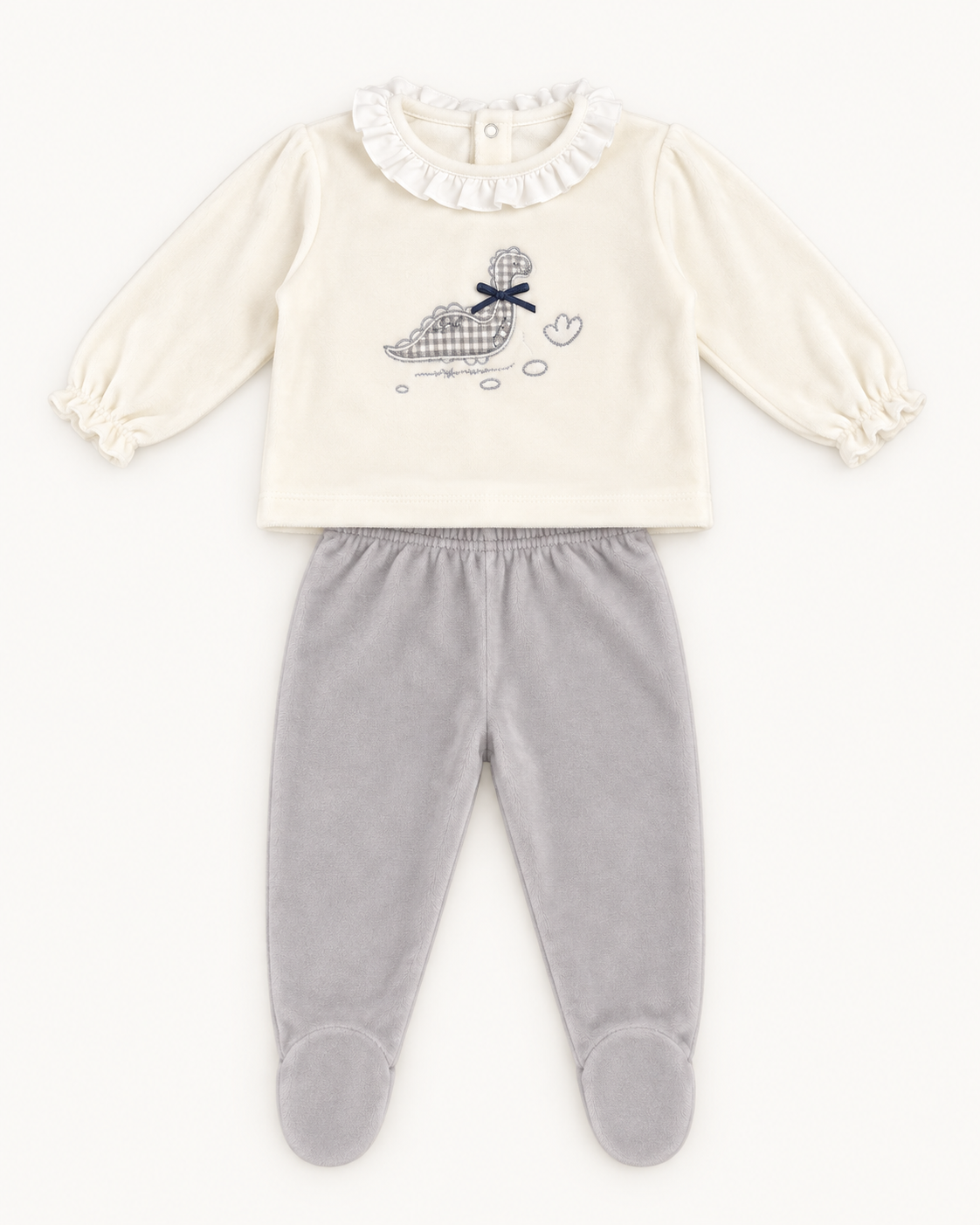Pijama de bebé blanco y gris