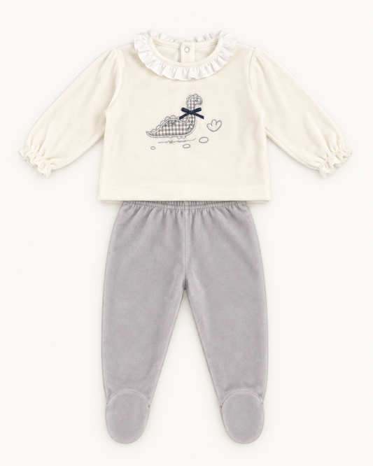 Pijama de bebé blanco y gris