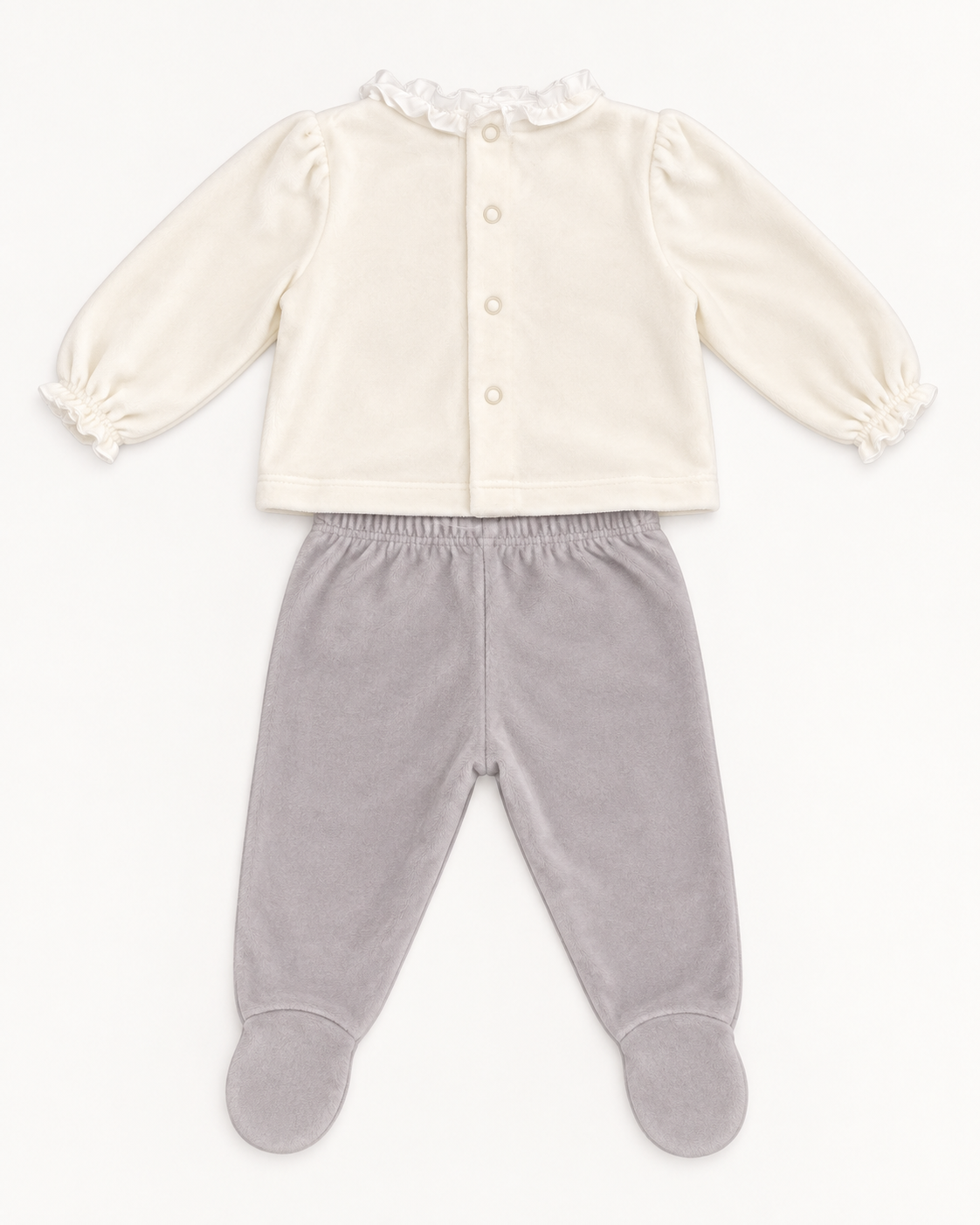 Pijama de bebé blanco y gris