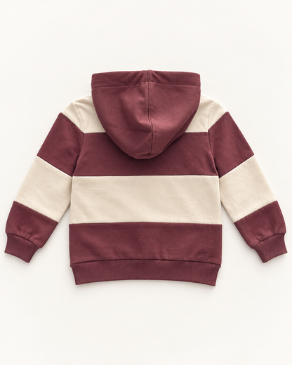 Sudadera de niño con capucha y rayas granates