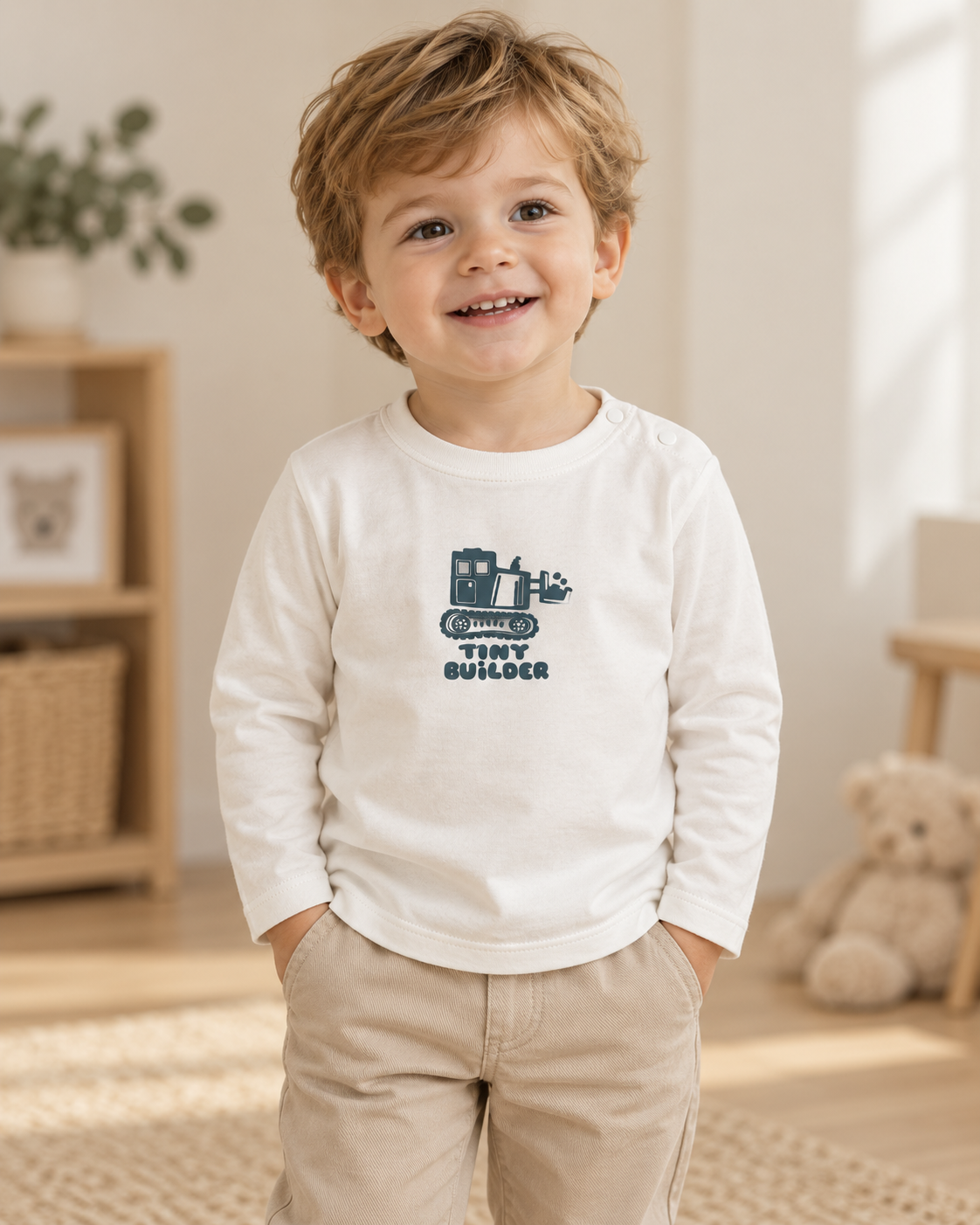 Camiseta blanca de niño Tiny Builder