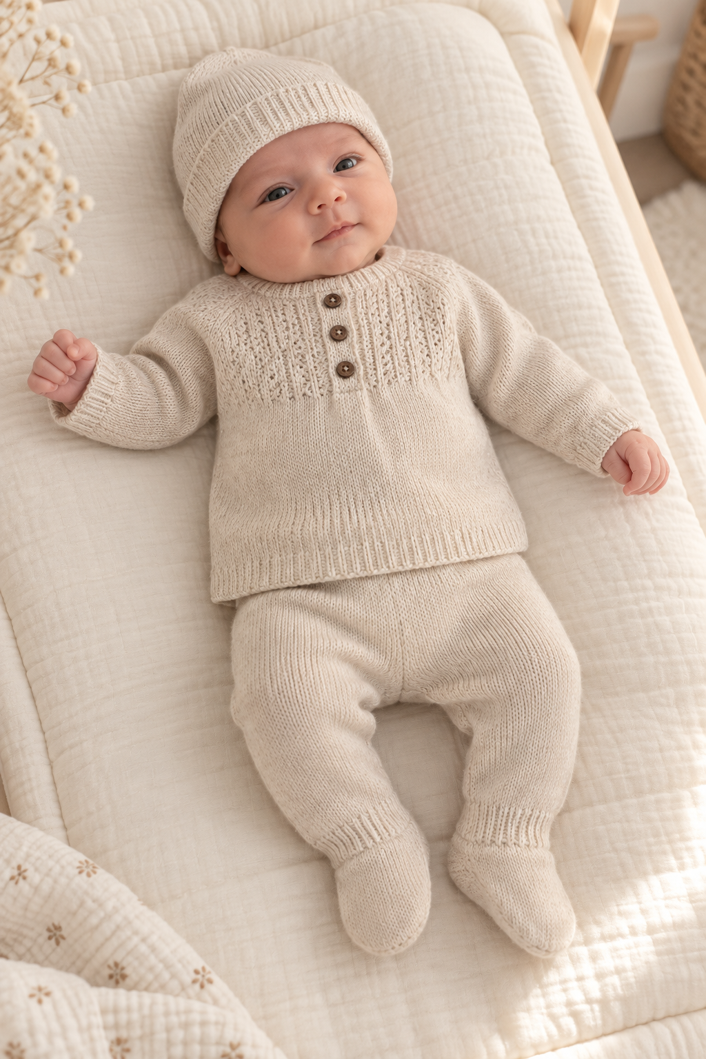 Conjunto de punto con gorro natural 206