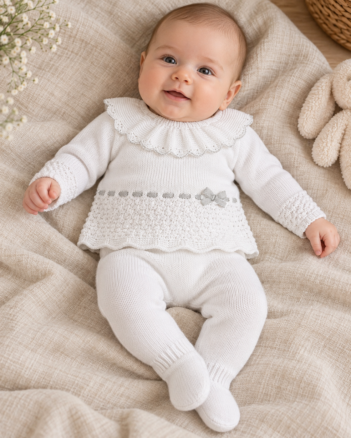 Conjunto de punto blanco con cuello de volante 207