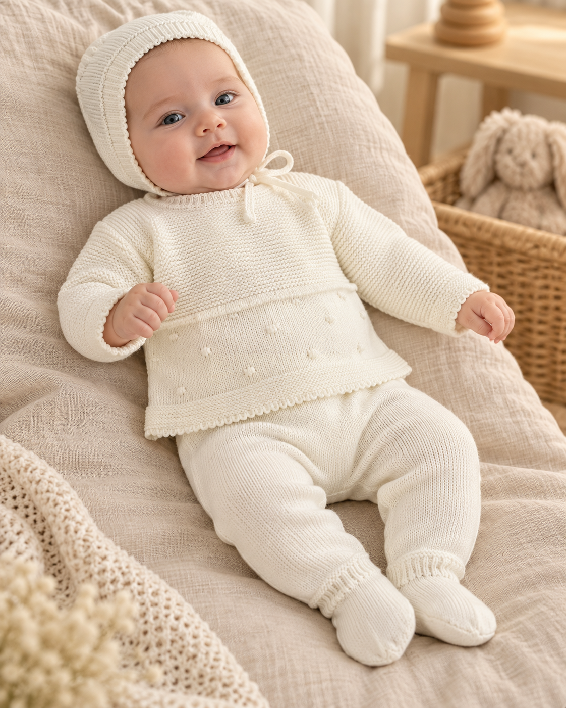 Conjunto de punto blanco con capota 70600