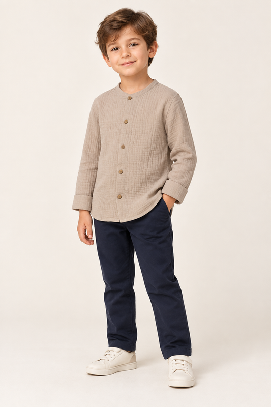 Camisa de niño gris con cuello mao