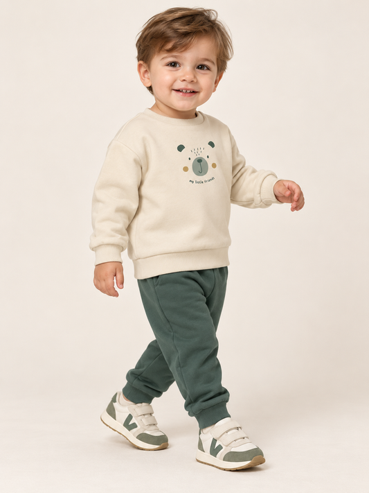 Chándal de niño con oso y pantalón verde