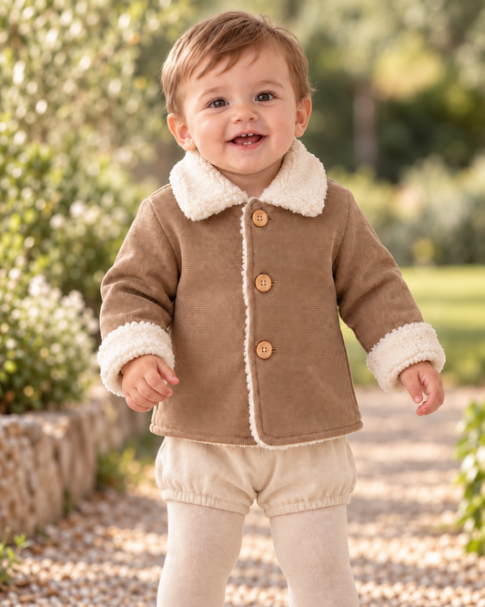 Chaqueta unisex marrón con cuello de borreguito