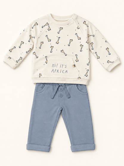 Conjunto de bebé con jirafas y pantalón azul