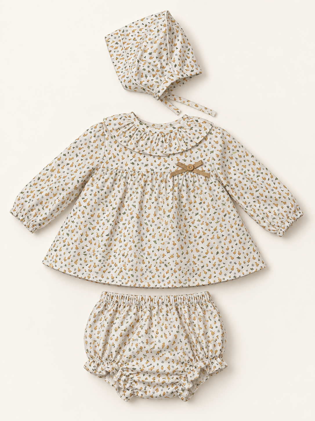 Conjunto de bebé estampado mantequilla con capota