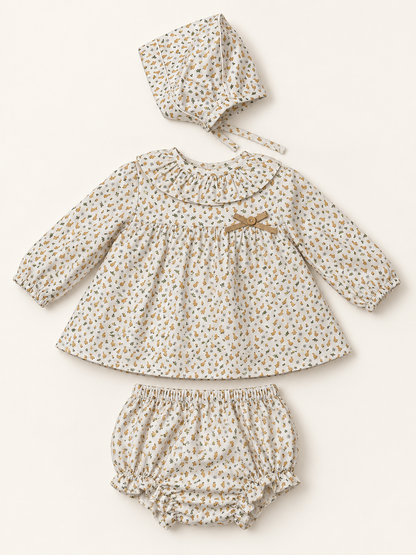Conjunto de bebé estampado mantequilla con capota