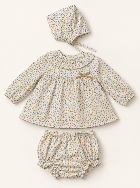 Conjunto de bebé estampado mantequilla con capota