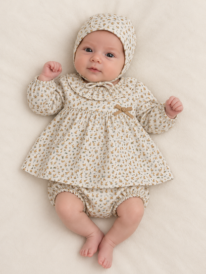 Conjunto de bebé estampado mantequilla con capota