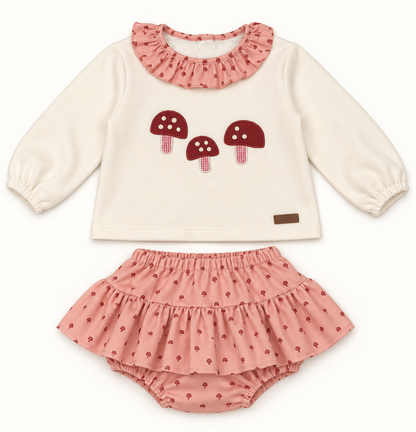 Conjunto de bebé setas rosa con braguita de volantes