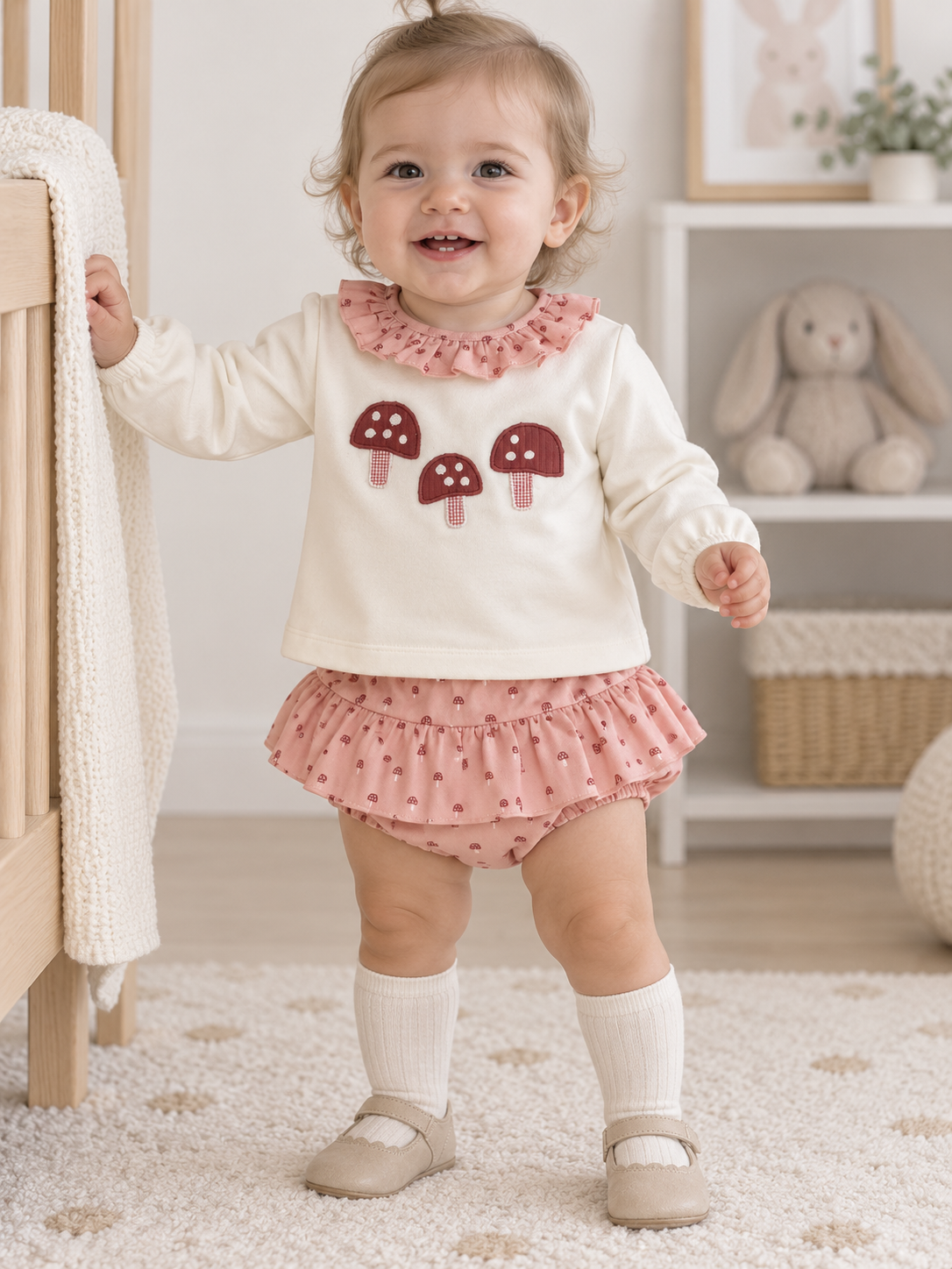 Conjunto de bebé setas rosa con braguita de volantes