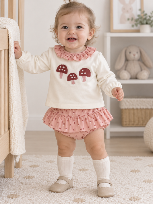 Conjunto de bebé setas rosa con braguita de volantes