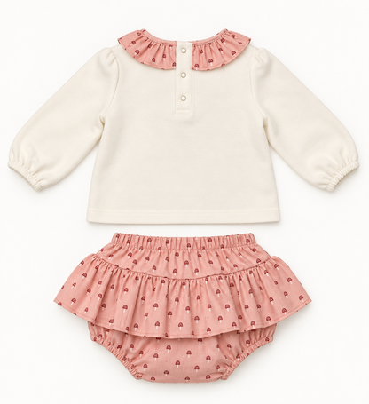 Conjunto de bebé setas rosa con braguita de volantes