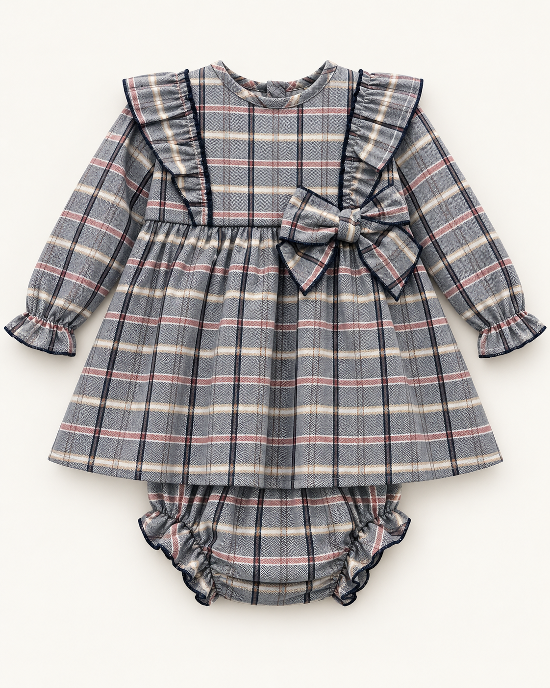 Vestido de bebé de cuadros con braguita