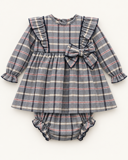 Vestido de bebé de cuadros con braguita