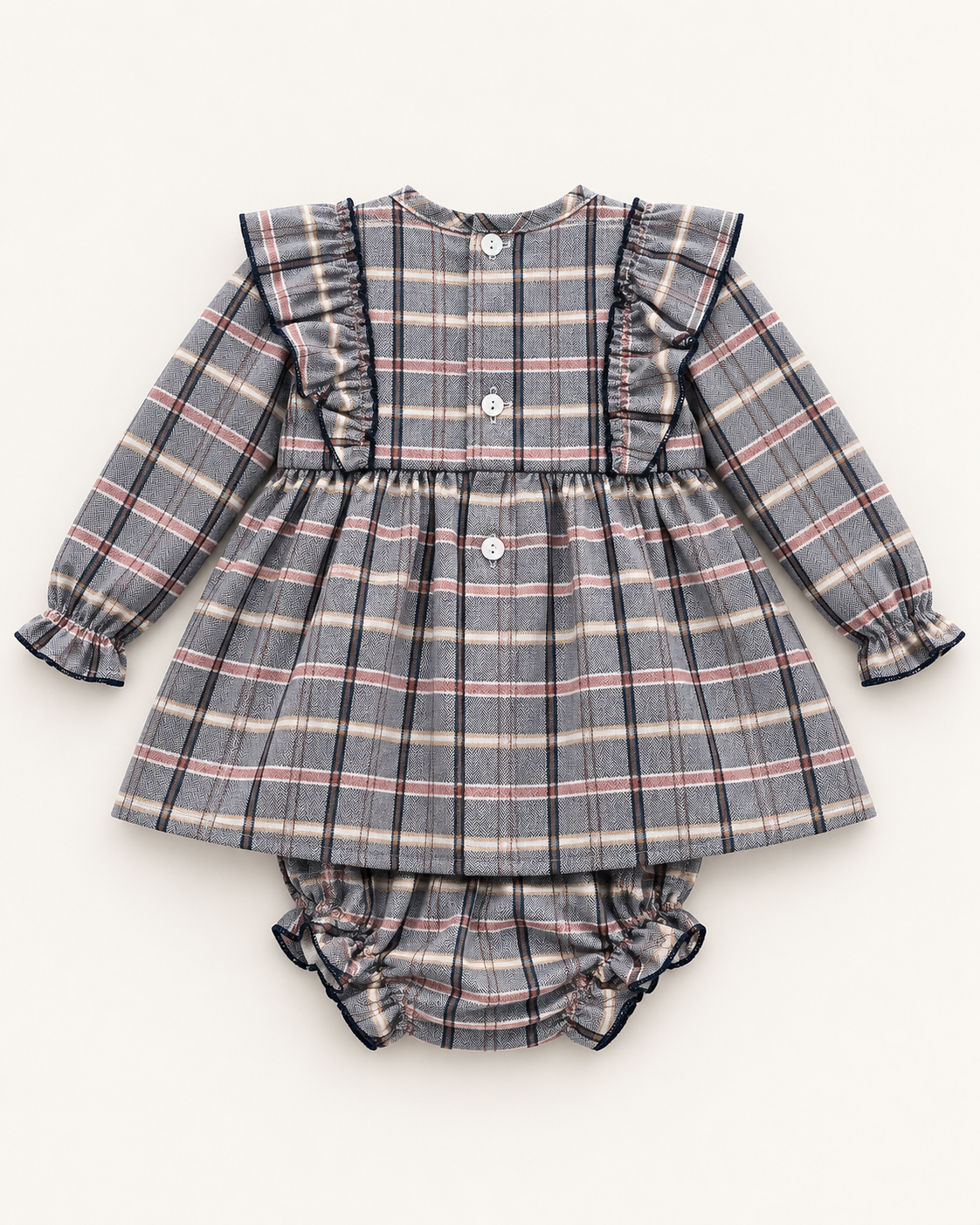 Vestido de bebé de cuadros con braguita