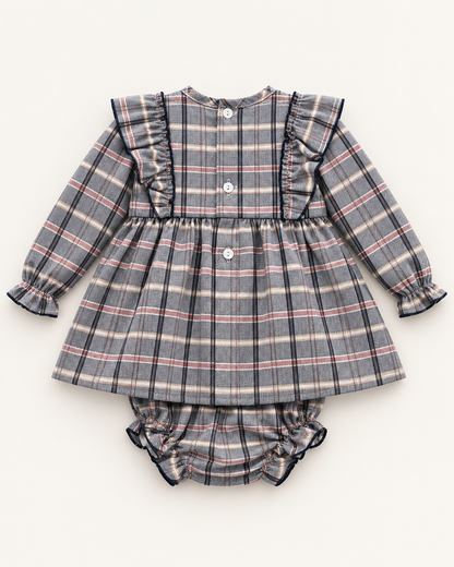 Vestido de bebé de cuadros con braguita