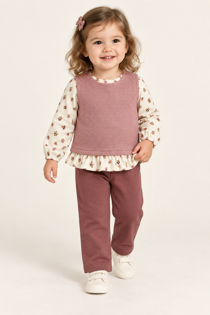 Conjunto de niña malva con mangas estampadas
