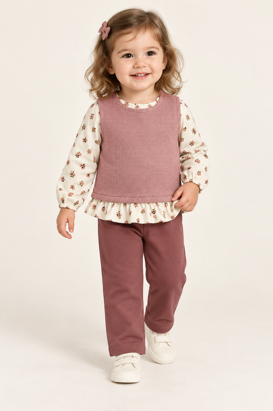 Conjunto de niña malva con mangas estampadas