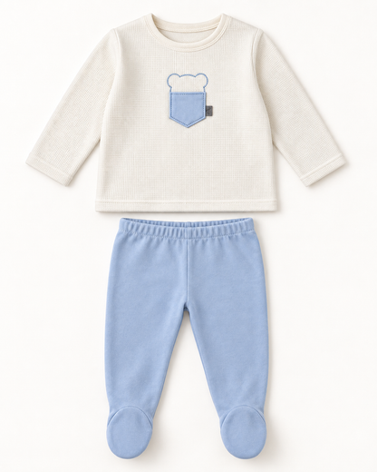 Conjunto de bebé con polaina azul